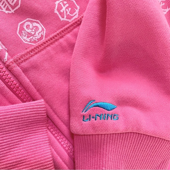 Li-Ning•NWT•S•Hot Pink•Full-Zip Fleece Hoodie•Embroidered Patches + Sleeve Cuff - Picture 10 of 16